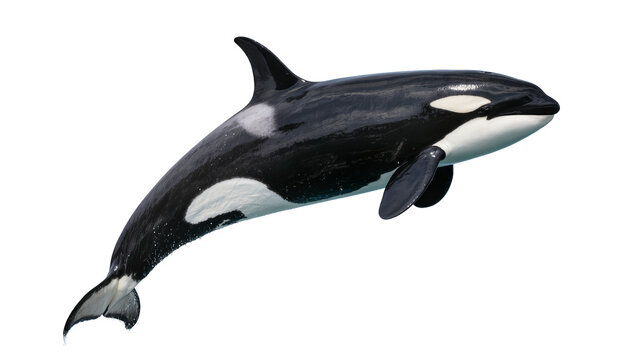 Orca whale breaching with black and white markings