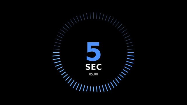 Blue radial 10 second countdown timer on black background