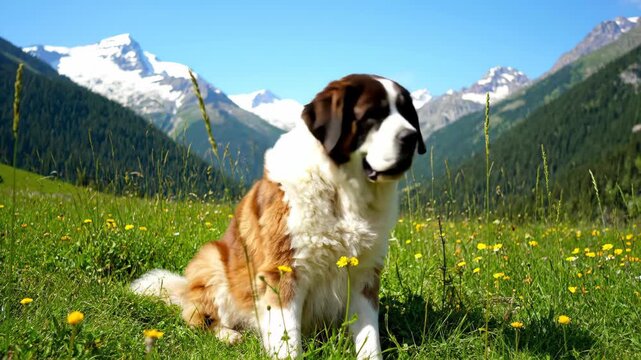 St. Bernard on alpine meadows, St. Bernard on mountain meadows