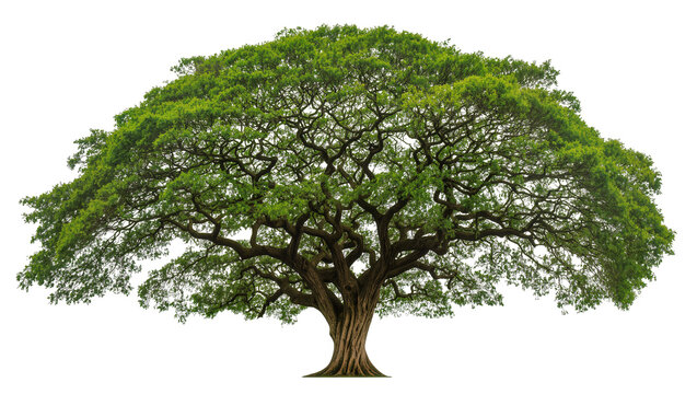 Large green tree with spreading branches and dense foliage