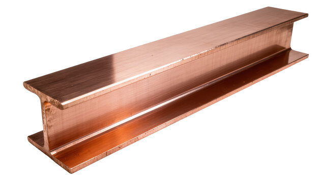 Shiny copper I-beam structural element, isolated on transparent background