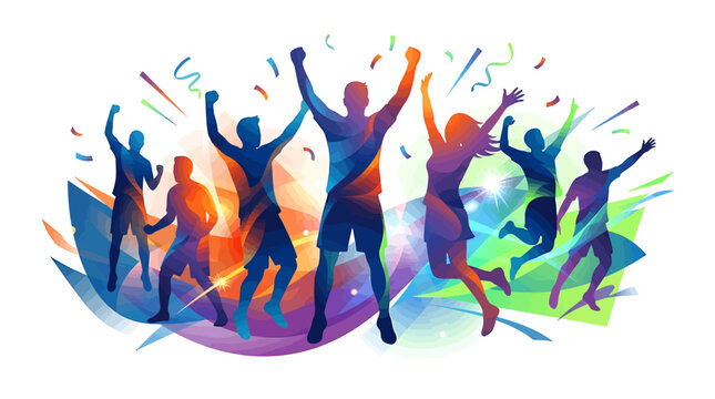 Vibrant Silhouettes of Joyful People Celebrating Success.