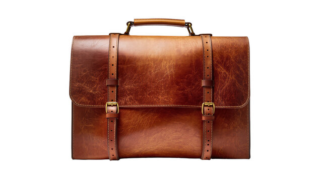 Vintage brown leather briefcase with brass buckles and handle