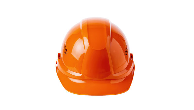 Shiny orange construction hard hat, safety equipment isolated on transparent background
