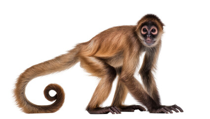 Brown spider monkey with long tail on white © Sophia