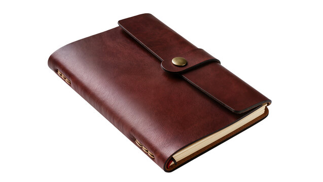 Brown leather journal with strap and brass snap closure