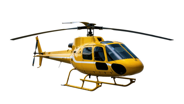 Yellow helicopter with white stripes, isolated on transparent background