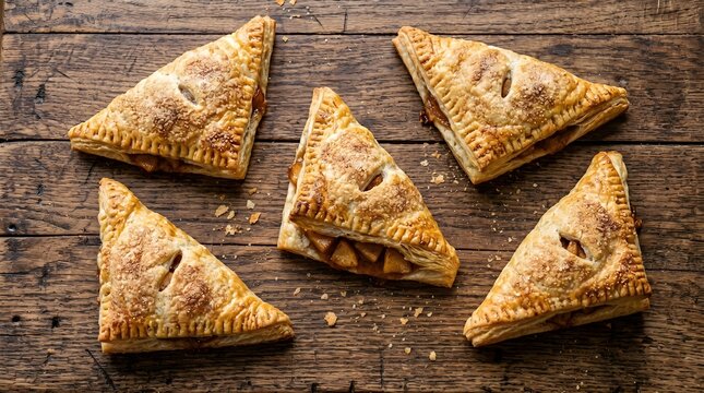 Fresh Homemade Apple Turnovers on Rustic Wooden Background, National Apple Turnover Day