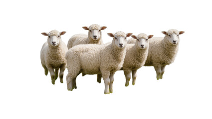Flock of five fluffy sheep standing together © Sophia