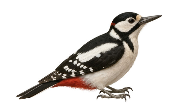 Great Spotted Woodpecker bird with red underbelly and black and white plumage
