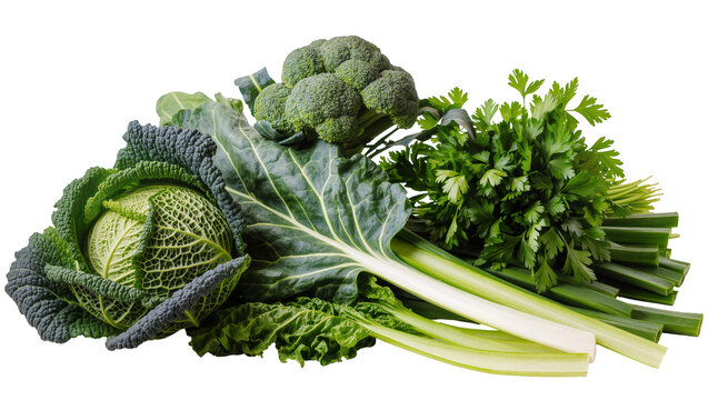 Savoy cabbage broccoli parsley, and spring onions assortment
