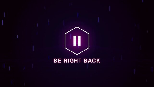 Abstract neon pause icon with glowing light trails on dark background