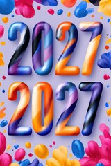 Obraz premium Colorful 3D numbers 2027 celebration design with vibrant painted brushstrokes for new year