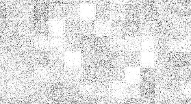 Stippled halftone pattern with square grid shapes in black and white minimalist style