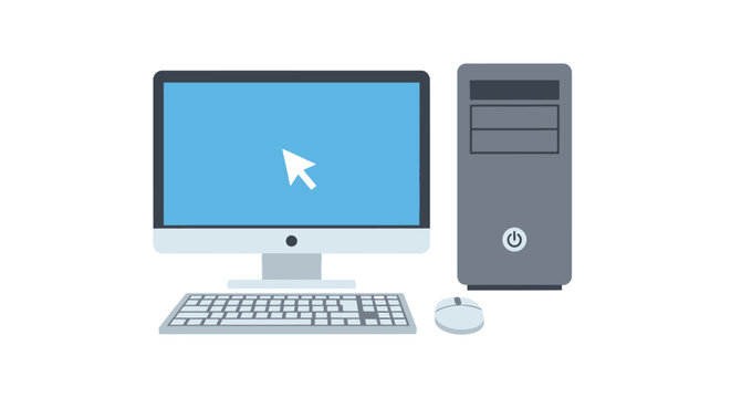 Computer setup with monitor keyboard and mouse on a white background