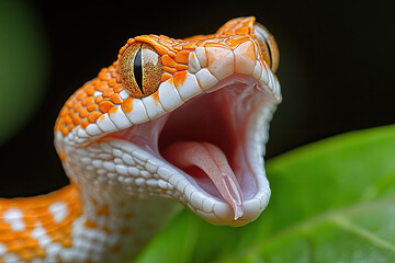 Fototapeta premium Suspenseful Moment Of Snake Hanging And Striking In Forest