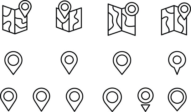 Map and location pin icons collection flat vector illustration navigation symbol design set artwork