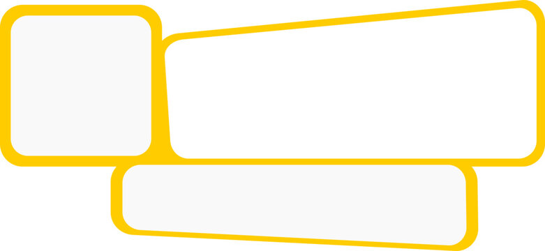 Yellow business information label with square icon holder and angled footer section for dashboard layouts