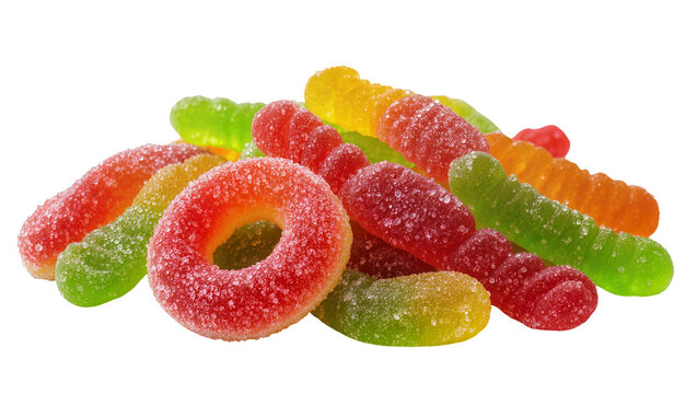 Sour gummy worms and rings candy assortment