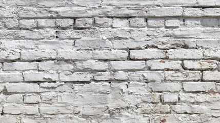 Fototapeta premium Industrial-inspired white brick wall panorama with distressed paint and mortar lines