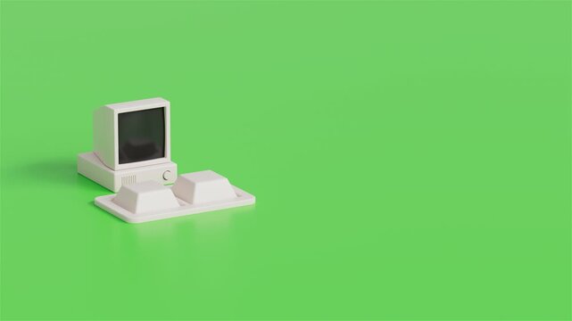 Minimalist Green Retro Computer Keyboard Typing Loop, Idle screen, 4K