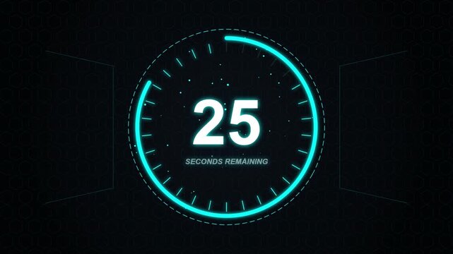Digital countdown timer displaying twenty eight seconds remaining with glowing blue ring