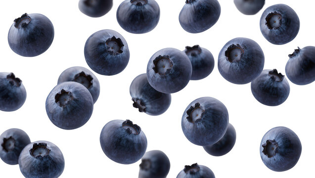 Scattered fresh blueberries with visible crowns