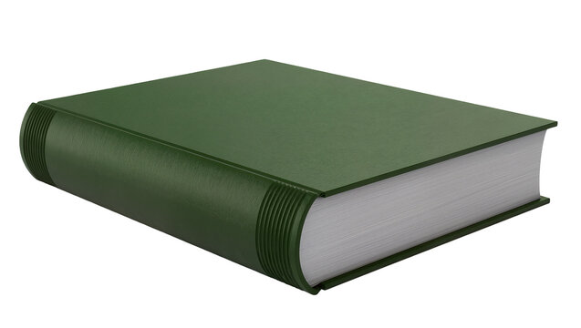 Thick green hardcover book with white pages
