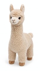 Obraz premium A beautiful high resolution illustration of a fluffy beige llama plush toy isolated on a white background. Perfect for trendy children bedroom prints and soft toy websites.