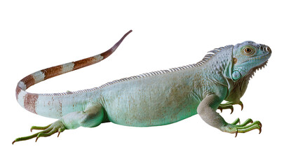 Fototapeta premium Green iguana reptile with patterned tail and sharp claws