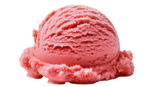 Pink strawberry ice cream scoop with textured surface, isolated on transparent background