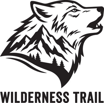 Wilderness Trail Wolf and Mountain Adventure Logo Design