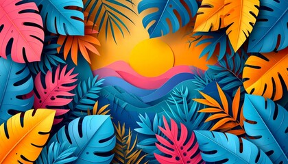 Fototapeta premium Seamless Pattern with Colorful Birds and Autumn Leaves on a Floral Nature Background