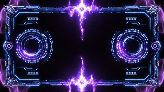 Purple Cyber Mecha Gaming Stream Overlay Frame - Neon Violet Futuristic Border Loop Animation Twitch