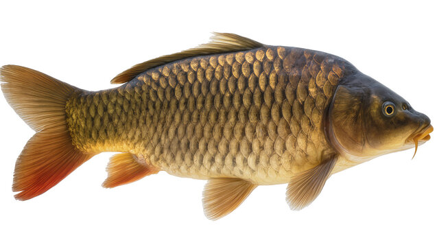 Common carp fish with scales and fins, side view