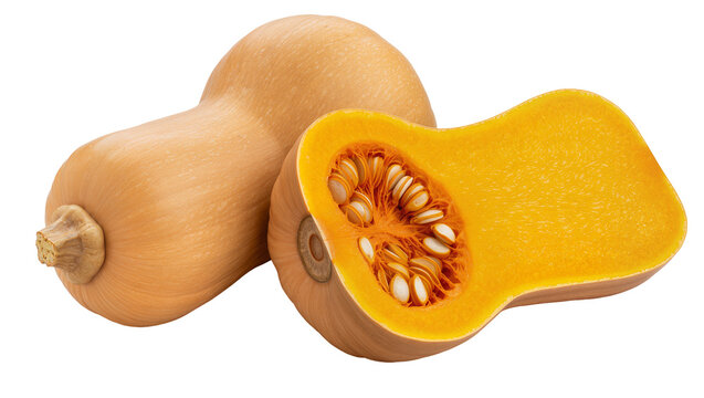 Butternut squash half with seeds and whole squash