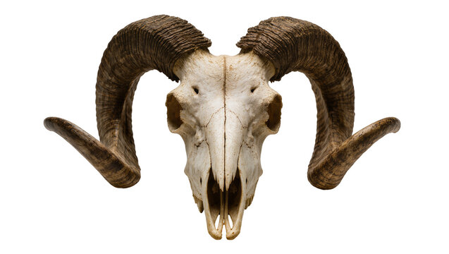 Ram skull with large curved horns