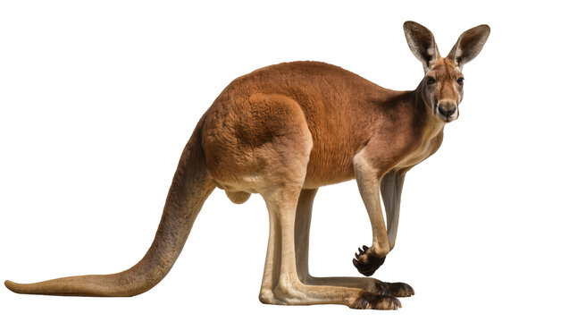 Red kangaroo standing on hind legs, facing forward