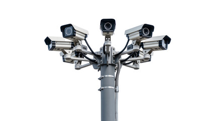Multiple surveillance cameras mounted on a pole © Emma