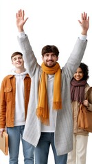 Obraz premium Group of teenagers in colorful hoodies standing together, friendship and diversity concept, modern youth fashion lifestyle.