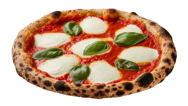 Neapolitan pizza with tomato sauce mozzarella, and basil leaves