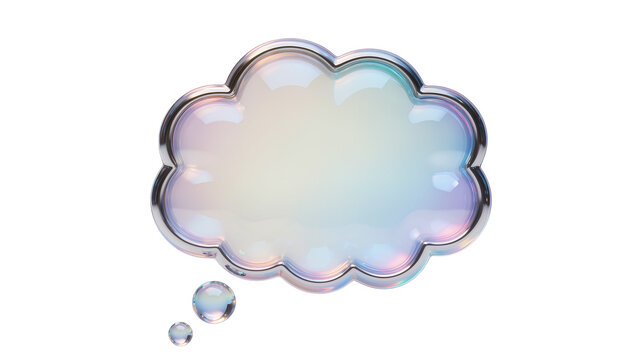 Cloud shaped thought bubble with iridescent sheen and metallic border