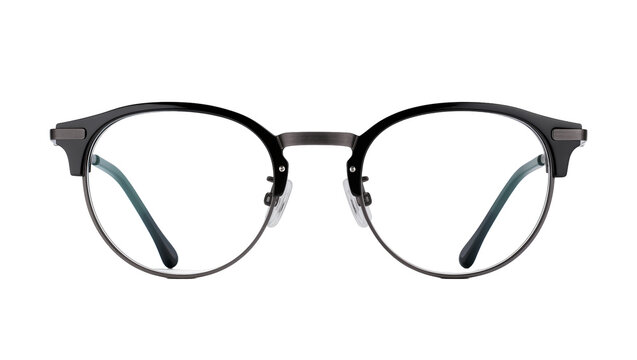 Round metal frame eyeglasses with black top bar