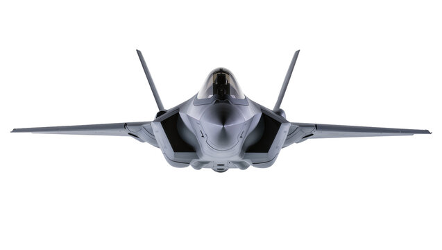 Modern stealth fighter jet front view