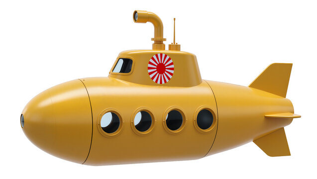Yellow cartoon submarine with periscope and fins