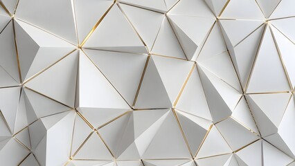 Obraz premium Modern abstract geometric background illustration featuring white polygonal triangles with thin gold lines. Highly suitable for minimal corporate slides luxury posters and website layouts.