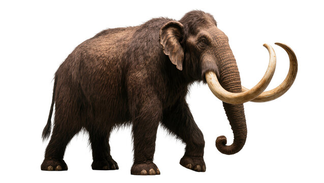 Woolly Mammoth with large curved tusks walking