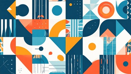 Obraz premium Seamless geometric pattern with teal and orange shapes.