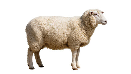 Fluffy wool sheep standing profile, isolated on transparent background © Daniel