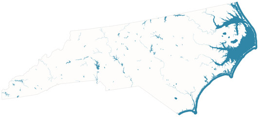 North Carolina water bodies vector map with lakes, rivers, reservoirs and shaded relief terrain (Albers equal area conic projection, PPT-compatible & fully editable) © Terry